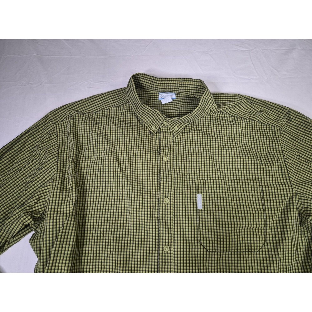 Columbia Shirt Men's Size 4XL Green Black Check Plaid Sportswear Long Sleeve